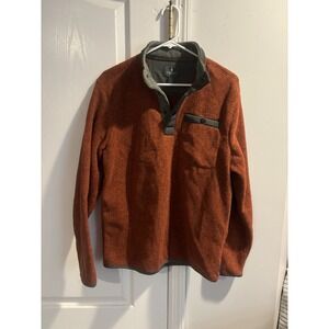 GH Bass Sweater Mens Small Burnt Orange Fleece Quarter Snap Up Pullover Outdoor